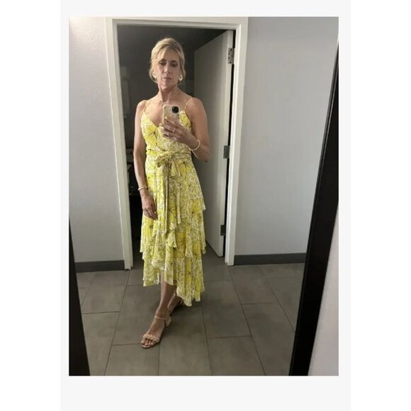 Badgley Mischka Womens Floral Print Dress in Yellow 0 Long Gown Maxi - Picture 11 of 14
